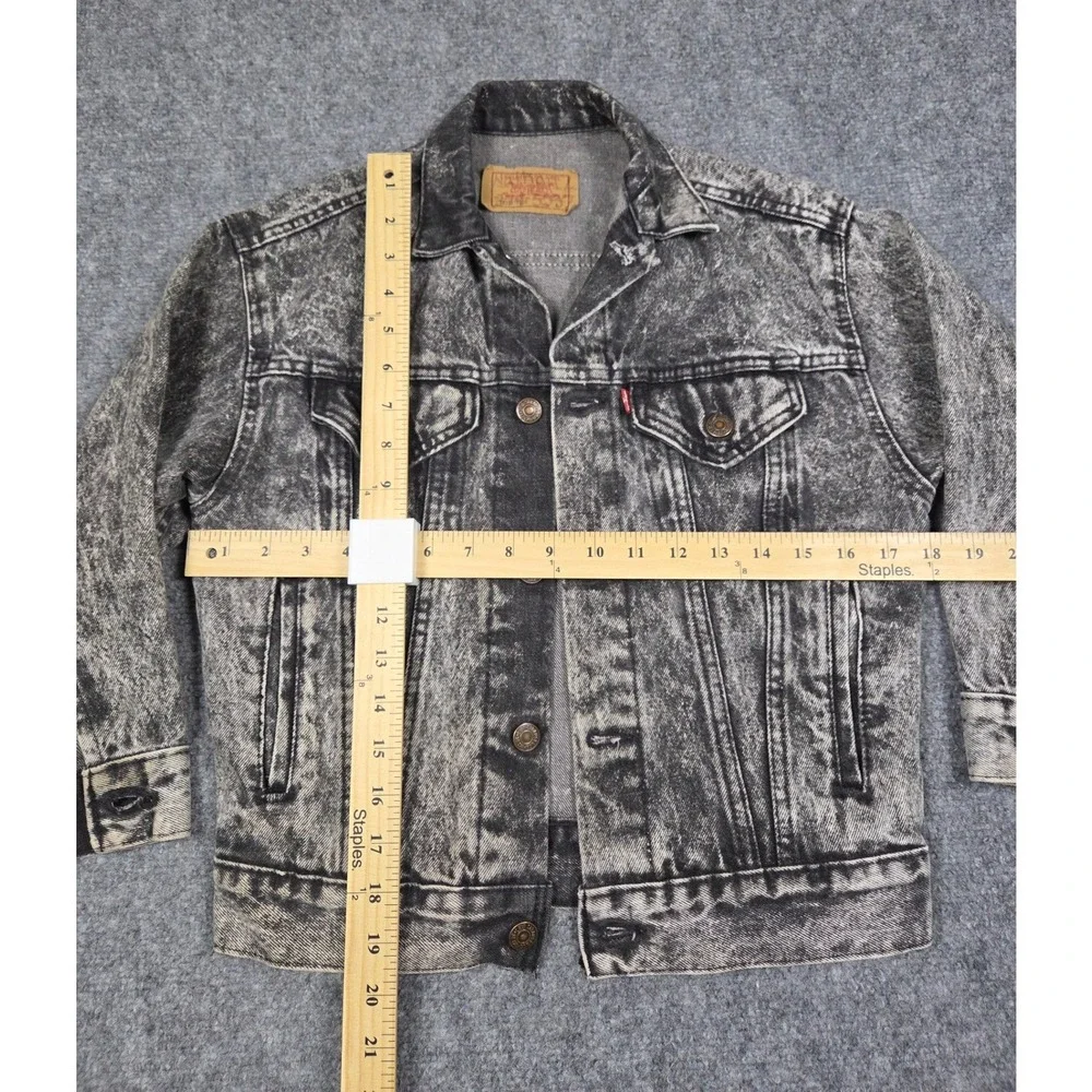 Vintage Levi's Denim Trucker Jacket Mens Small Black Acid Wash Made in USA - Picture 5 of 9